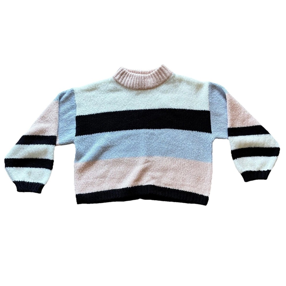 BP‎ Nordstrom Womens Sm Pastel Colorblock Striped Chunky Knit Mock Neck Sweater